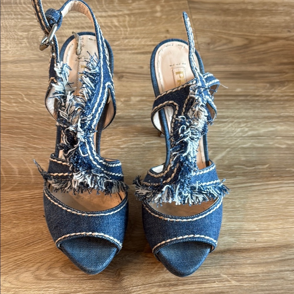 Prada Blue Sandals with Silver Embellishments